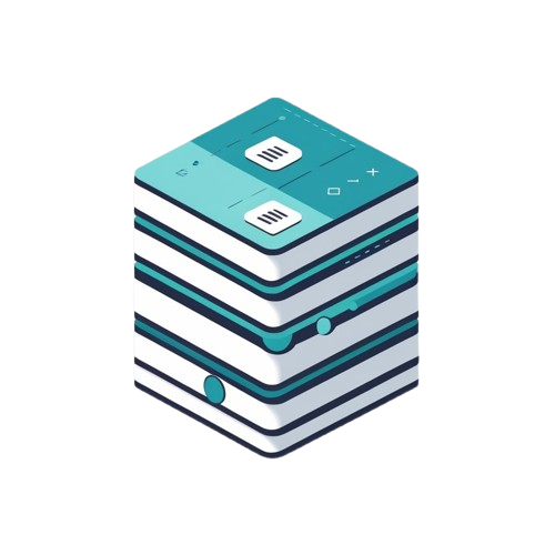 Stack of blue and white books on a white background