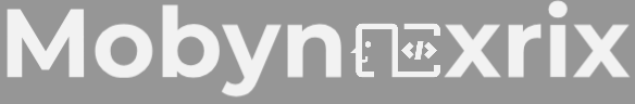Logo of Mobynexrix with a stylized 'M' on a gray background