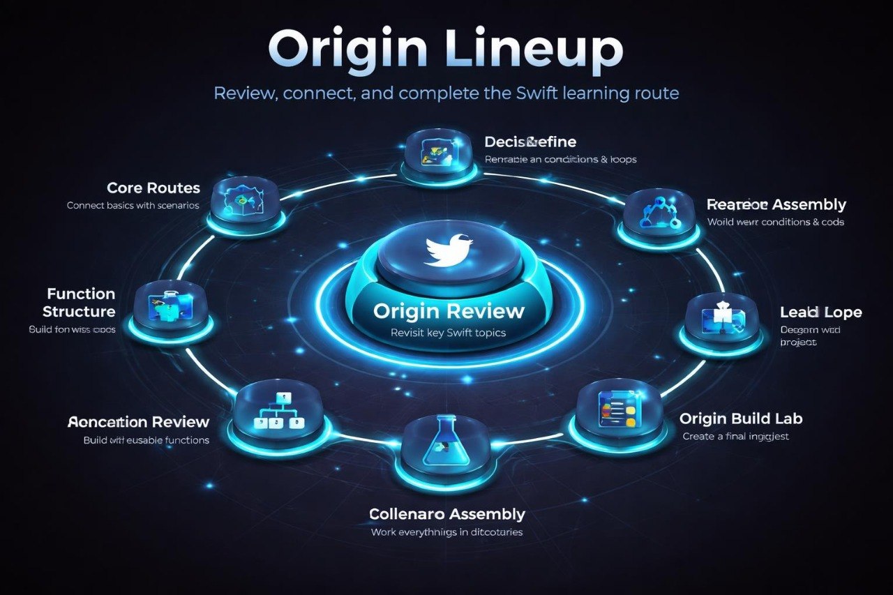 Diagram of 'Origin Lineup' with interconnected steps on a dark background